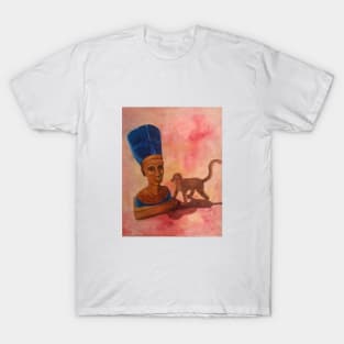 Nefertiti Bust with Monkey Toy Painting T-Shirt